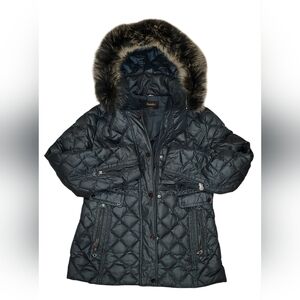 Laundry By Shelli Segal Dark Green Quilted Puffer With Real Fox Fur